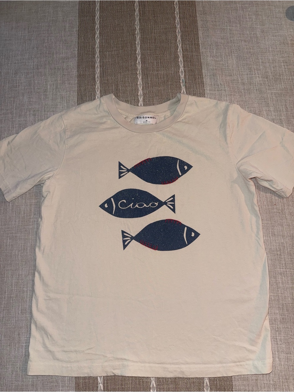 Raisonnel Cream Short-Sleeve Tee with Navy Fish Graphic